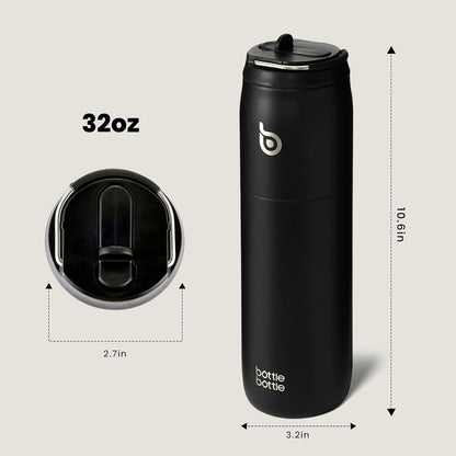 Isolierte Edelstahl Wasserflasche 32oz mit Strohhalm Griff Schwarz