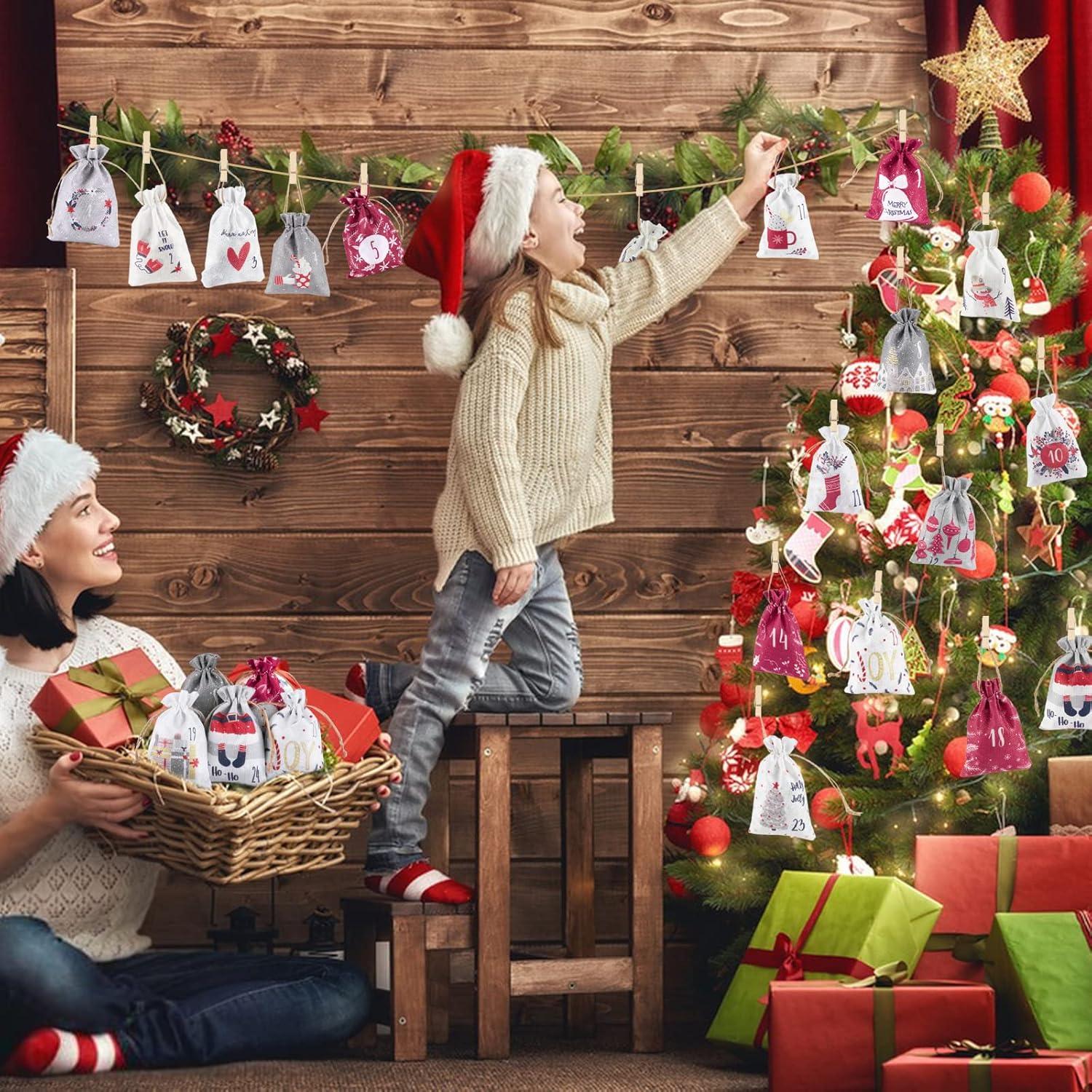 Adventskalender Stoff 24 Stück Weihnachtskalender Basteln Holzklammer