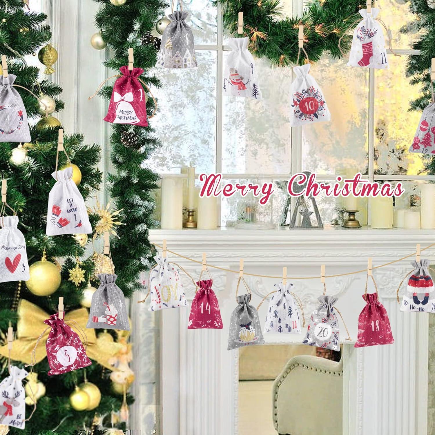 Adventskalender 24 Stück Leinen Säckchen Weihnachtskalender 2023