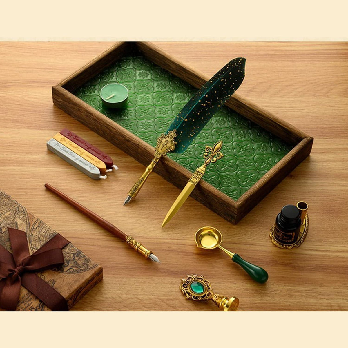 Kalligrafie Set mit Tinte & Stempeln – Vintage Schreibfeder Geschenk
