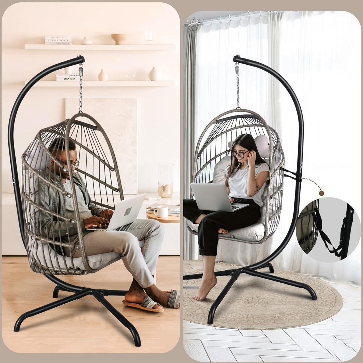 Hängesessel mit Gestell & Kissen – Schaukelstuhl Indoor Outdoor