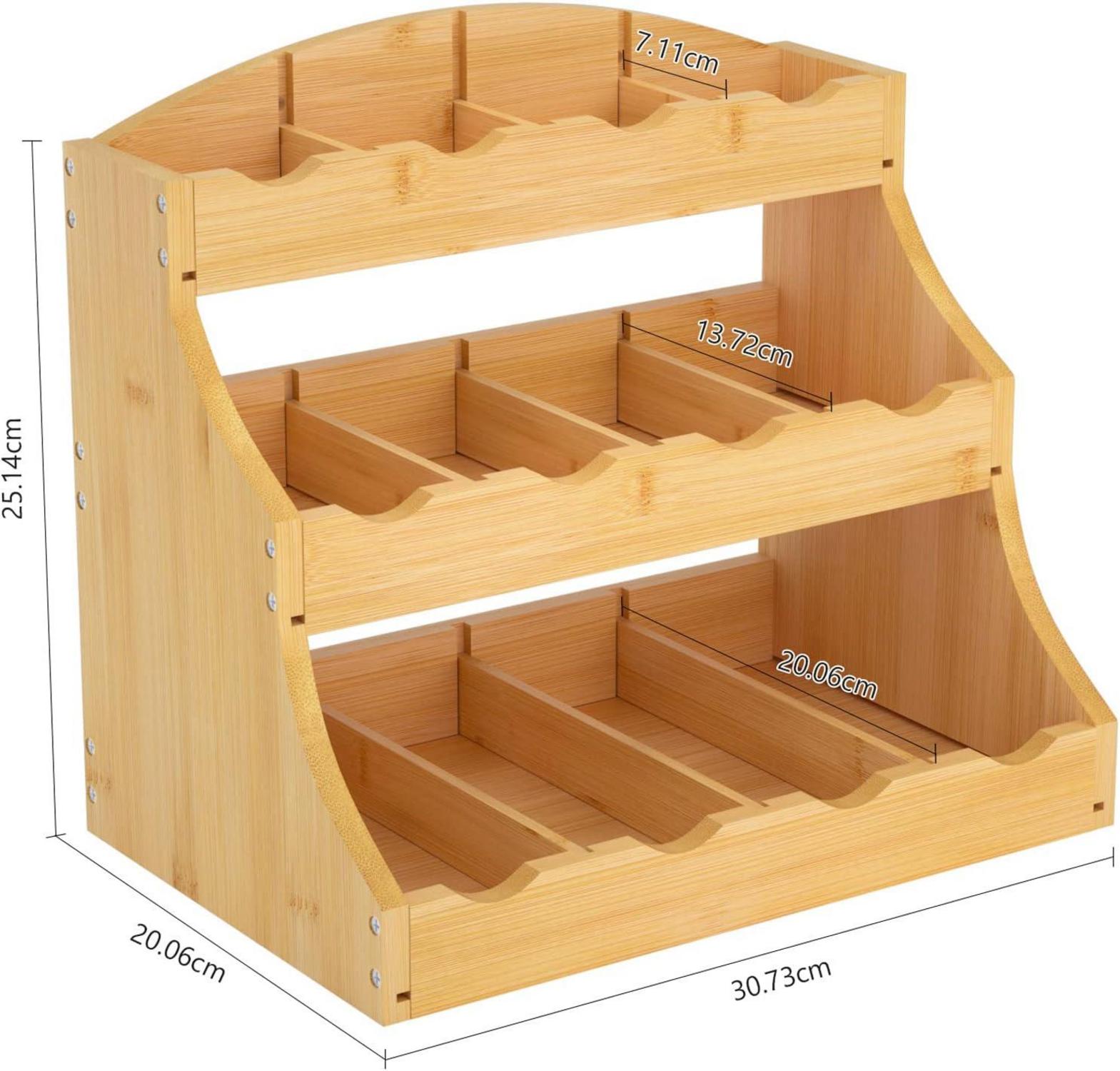 Bambus Teebox Teebeutelorganizer Holz 12 Fächer groß 30,7 x