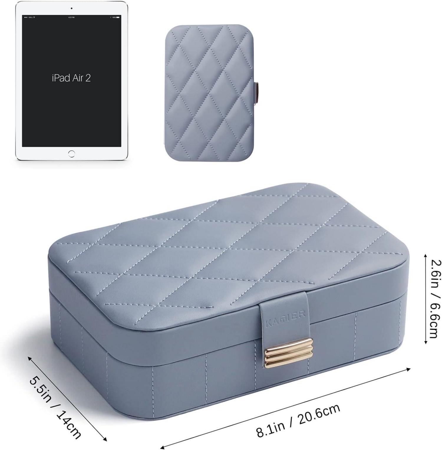 KAMIER Reise Schmuckkästchen für Damen, Schmuckaufbewahrung Ohrringe Ring Halskette Blaugrau