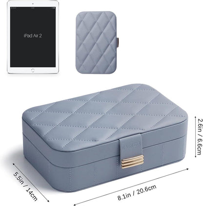 KAMIER Reise Schmuckkästchen für Damen, Schmuckaufbewahrung Ohrringe Ring Halskette Blaugrau