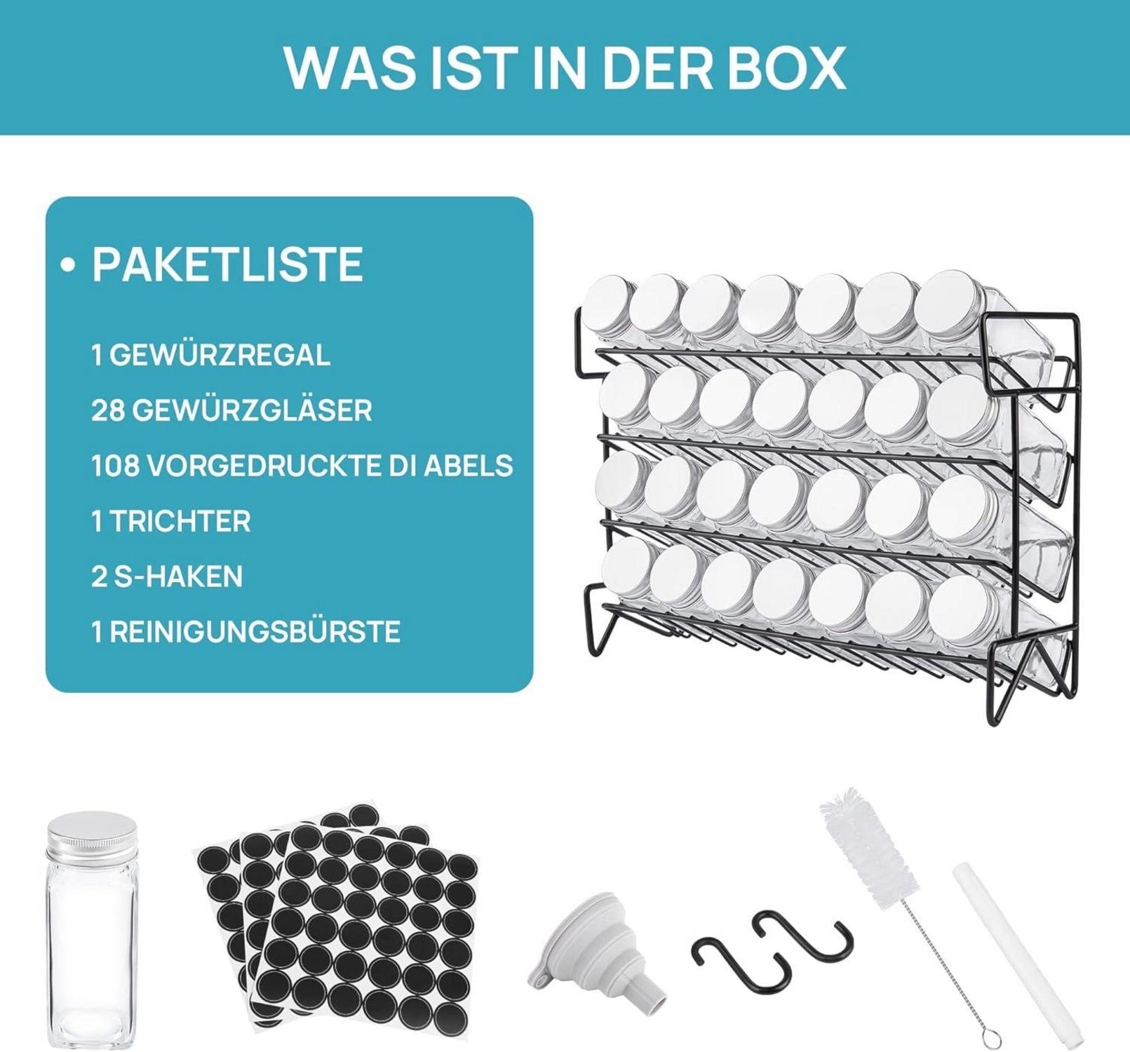 Vtopmart 4-stöckiges Gewürzregal mit 28 Gläsern und
