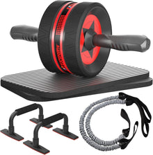 Bauchroller 6-in-1 Set Bauchtrainer Fitnessband Liegestütze Kniematte