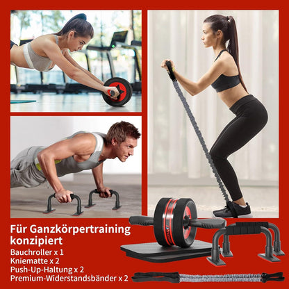 EnterSports Bauchroller 6-in-1 Fitness Trainer Set für
