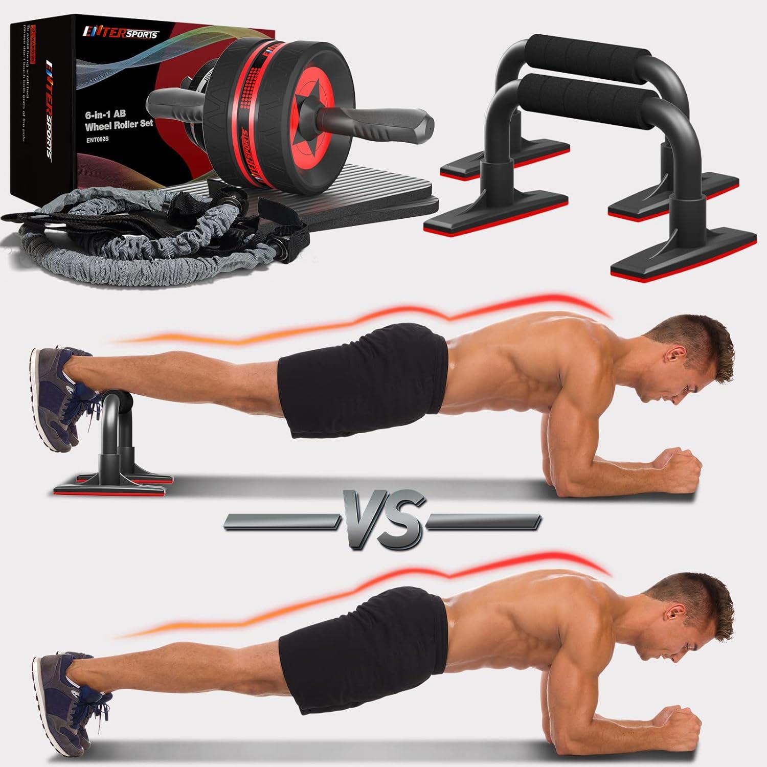 Bauchroller 6-in-1 Set mit Fitnessband Liegestütze Kniematte Hause