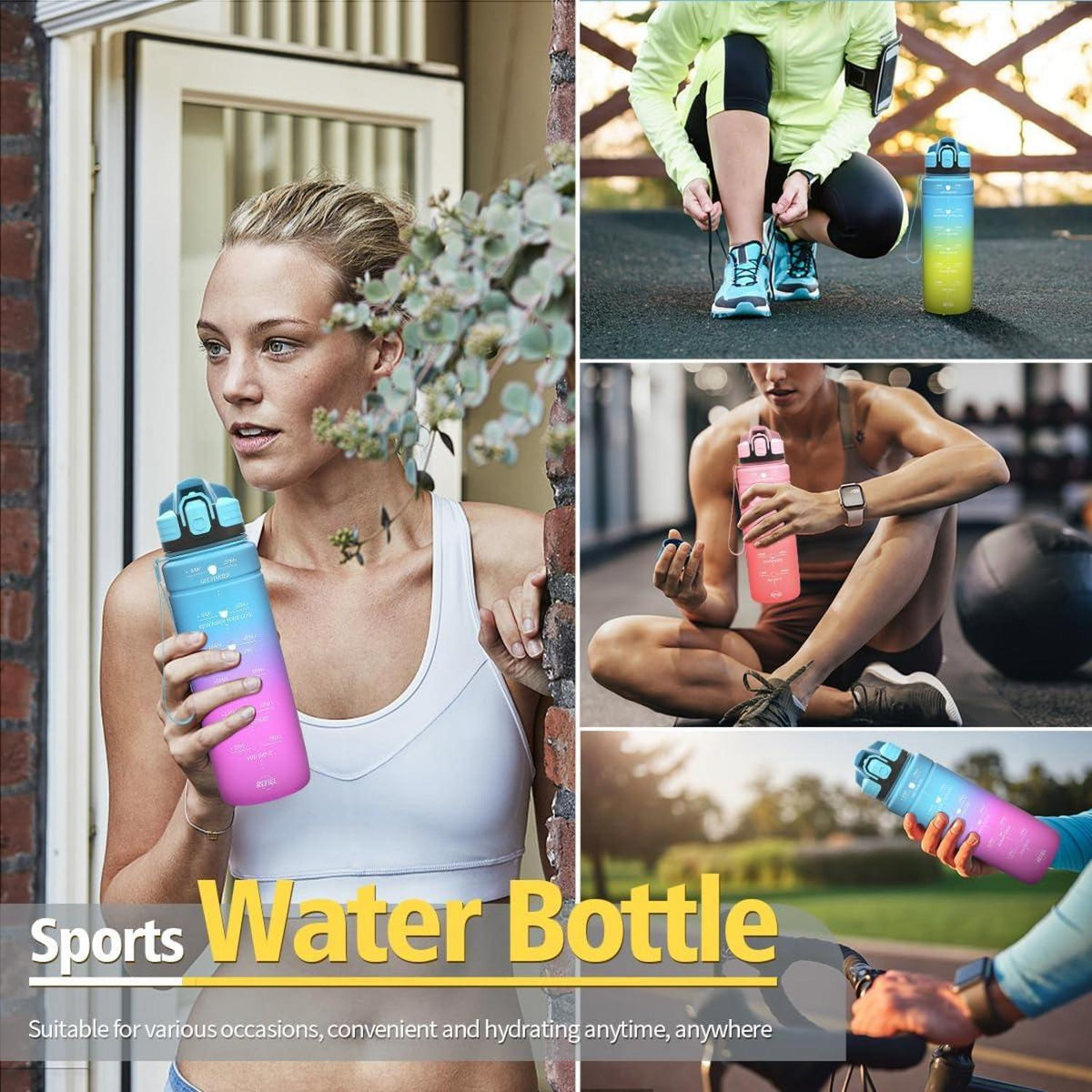 Sport Trinkflasche 700ml Kinder Auslaufsicher BPA-frei Zeitmarkierung