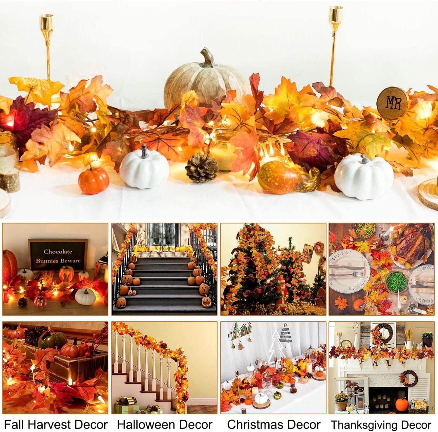 Herbstblätter Girlande 180cm + LED Lichterkette Ahornblatt Deko