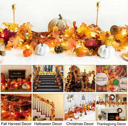 Herbstblätter Girlande 180cm + LED Lichterkette Ahornblatt Deko