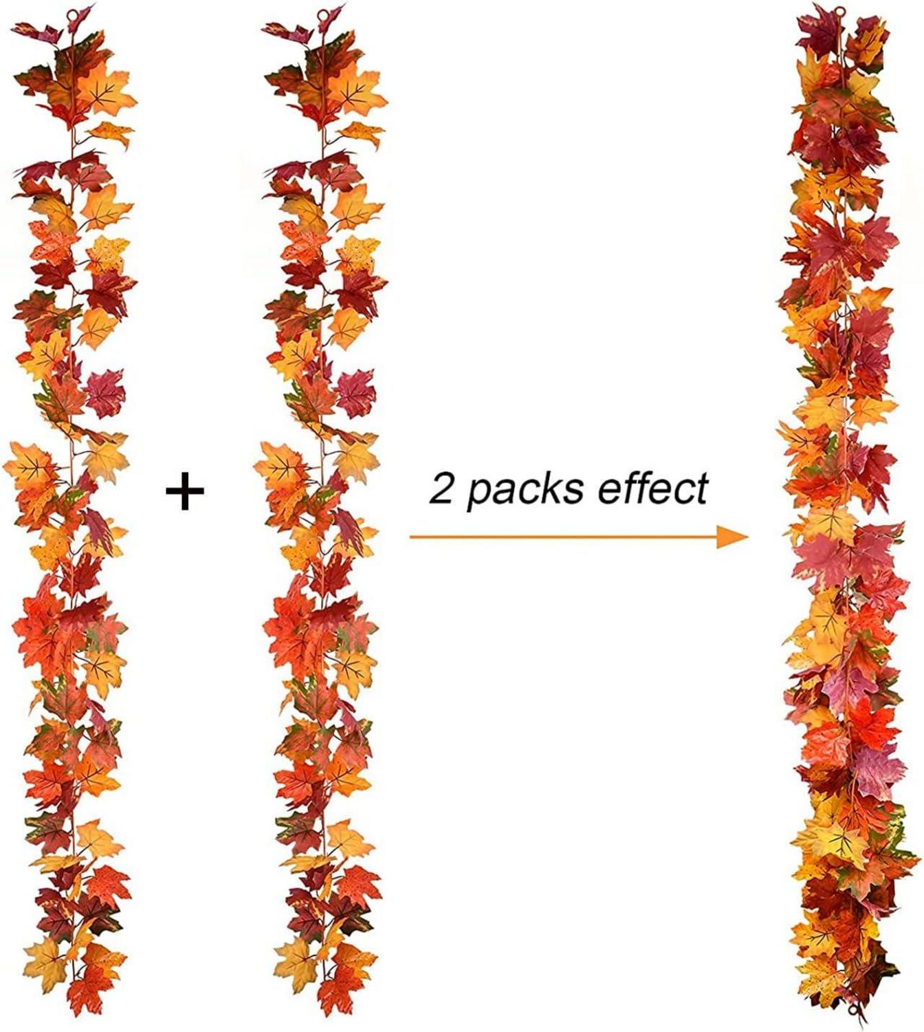 2er Set Herbstblätter Girlande 180cm mit LED Lichterkette - Herbstdeko für Helloween Erntedankfest