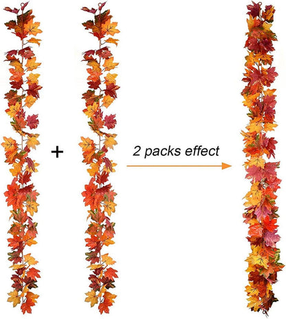 2er Set Herbstblätter Girlande 180cm mit LED Lichterkette - Herbstdeko für Helloween Erntedankfest