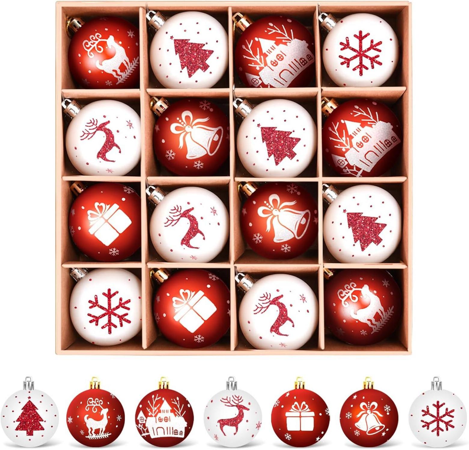 Weihnachtskugeln Set 16 Stücke Christbaumkugeln weiß rot