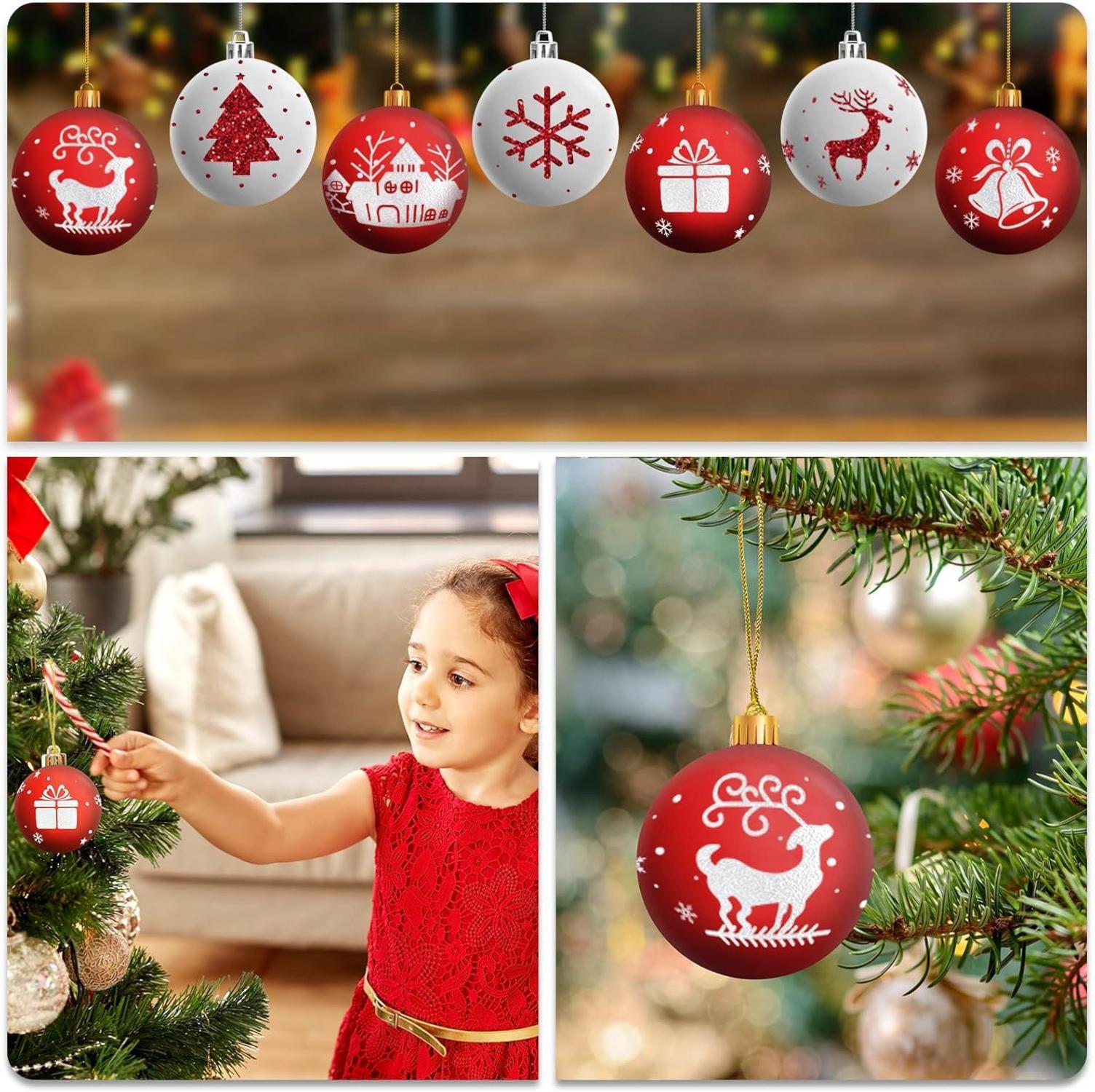 Amteker Weihnachtskugeln Set, 16 Stücke 6CM weiß rot
