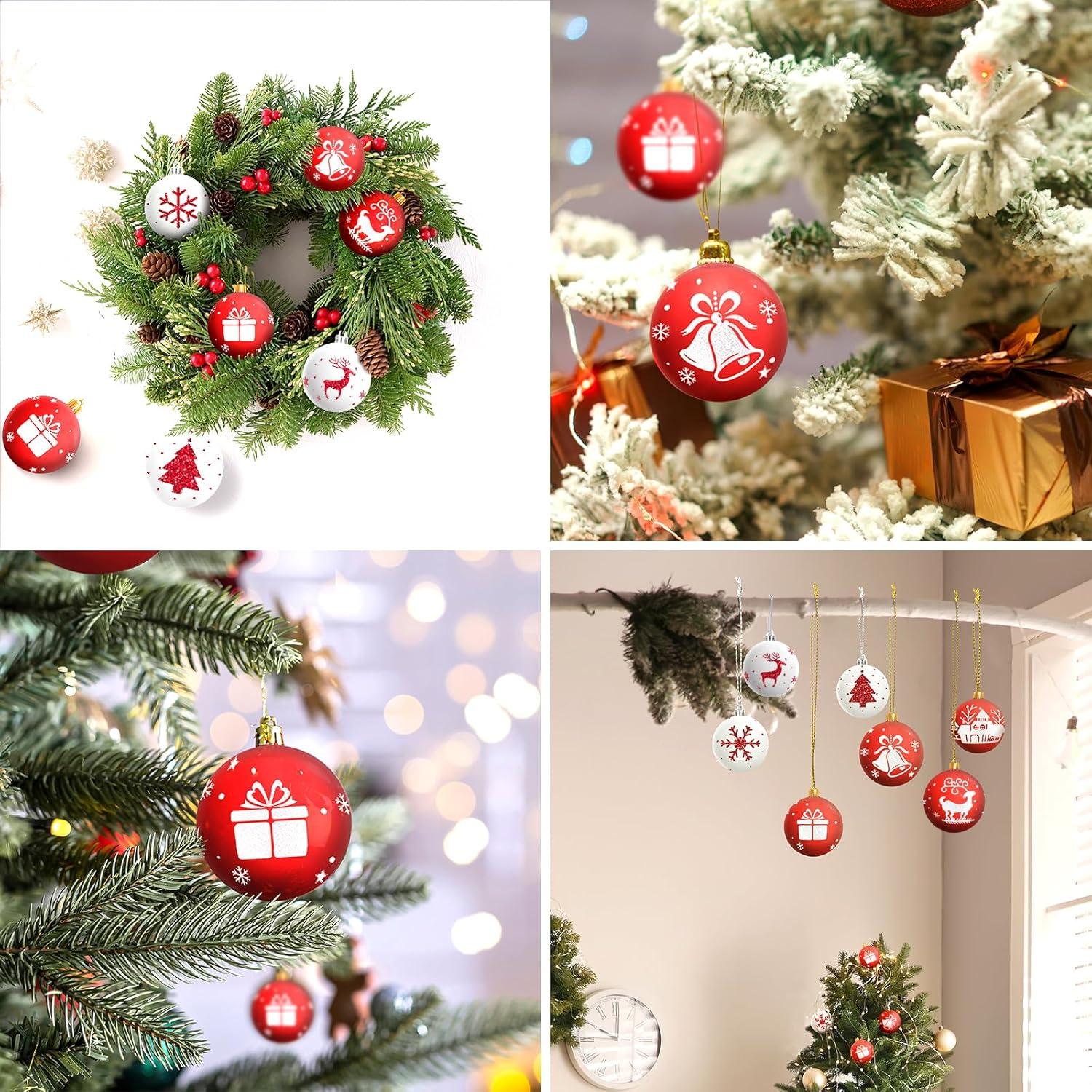 16er Set Weihnachtskugeln Kunststoff Weiß Rot 6CM Christbaumkugeln Festlicher