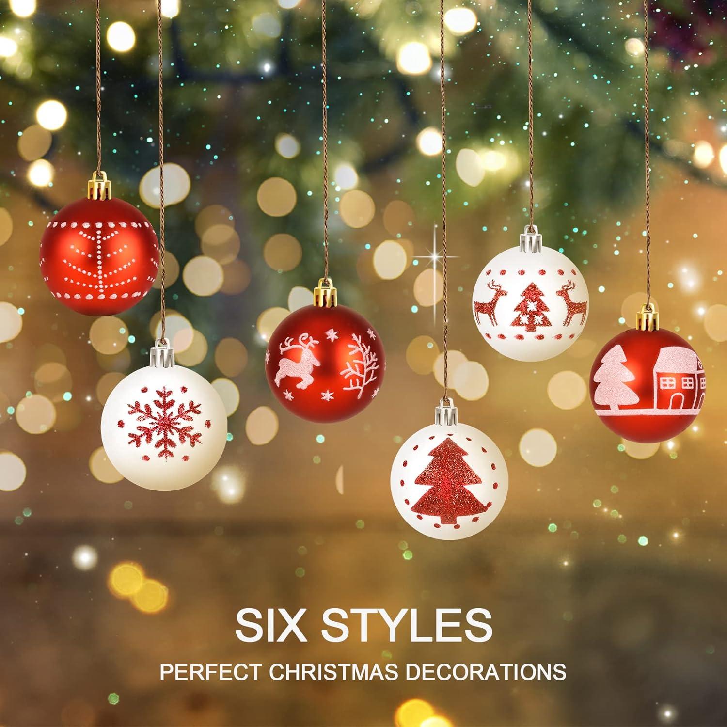 Christbaumkugeln Set Rot Weiß 16 Stück 6CM Weihnachtsdeko Aussen Innen