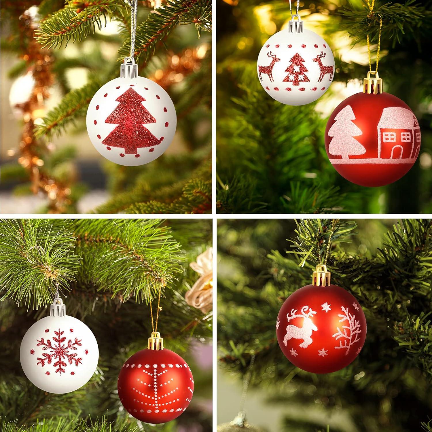 Weihnachtskugeln Kunststoff Set Rot Weiß Frosted 16 Stücke 6CM Christbaumschmuck Aussen Innen