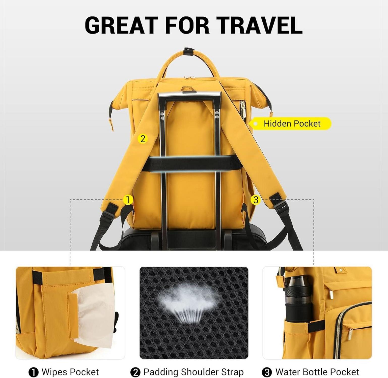 15,6 Zoll Wasserdichter Laptoprucksack Gelb USB Ladeanschluss