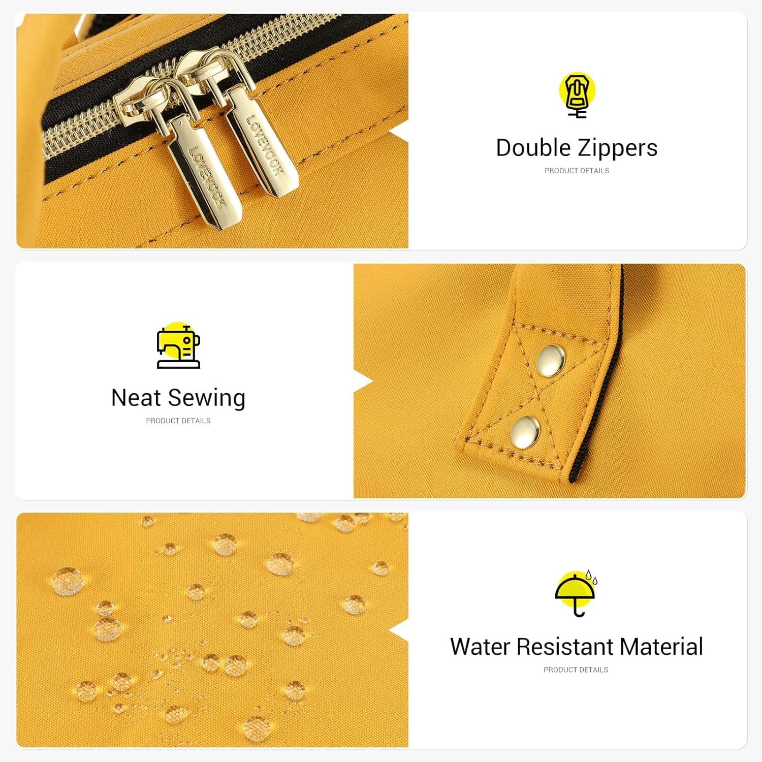 Schulrucksack Damen 15,6 Zoll USB Ladeanschluss Wasserdicht Gelb