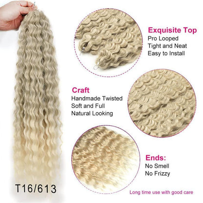 3x 22 Zoll Blond Häkelzöpfe Haar – Wasserwellen Locken