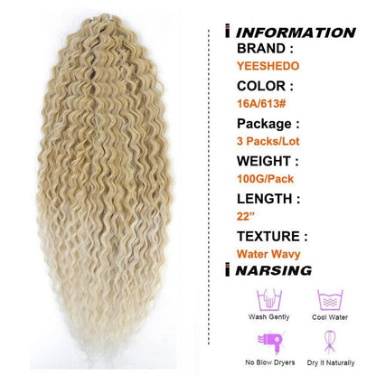 3x 22 Zoll Blond Häkelzöpfe Haar – Wasserwellen Locken