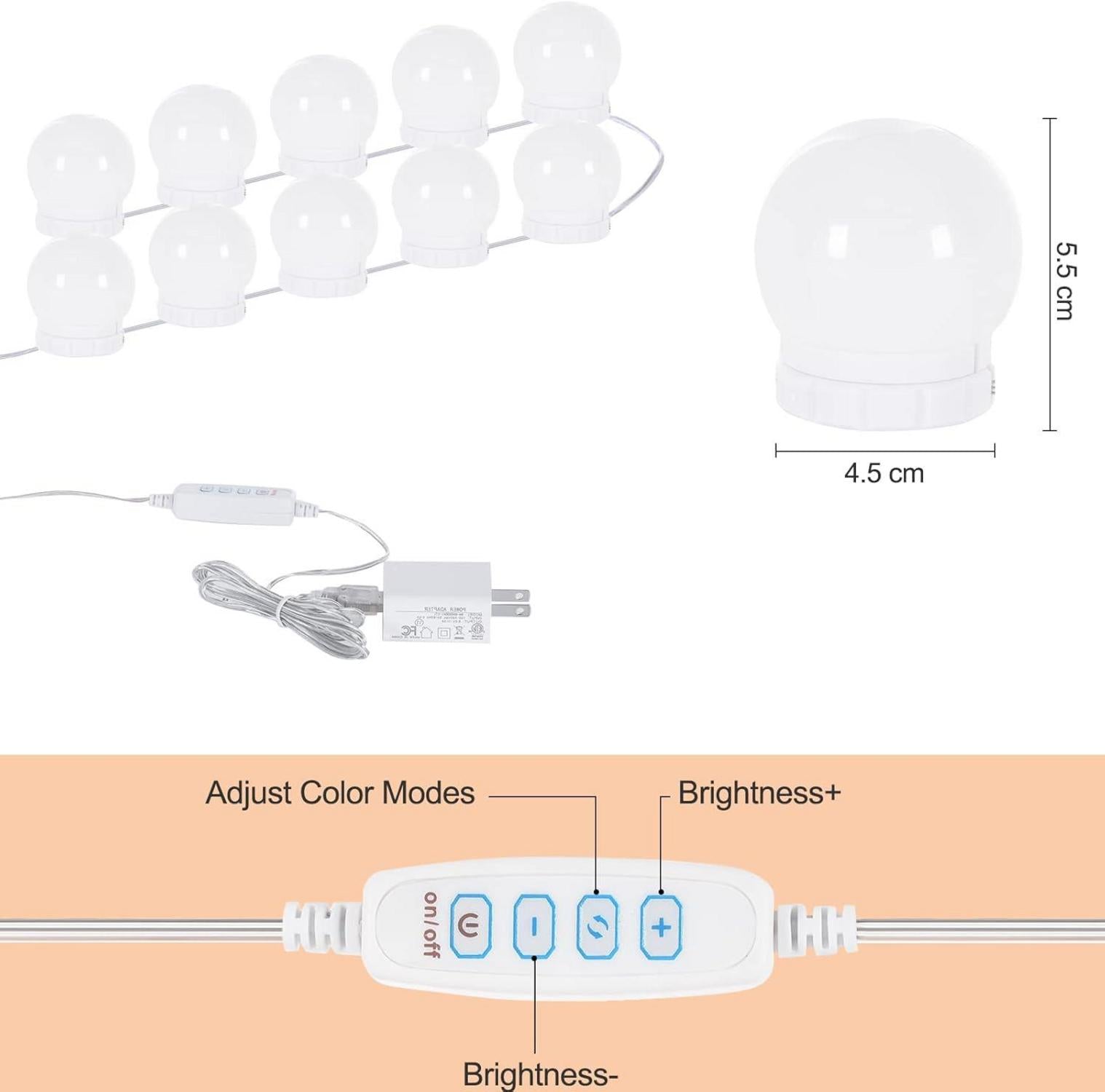 Schminktisch mit LED-Leuchten, Spiegel, Schublade, 80x40x135.5cm