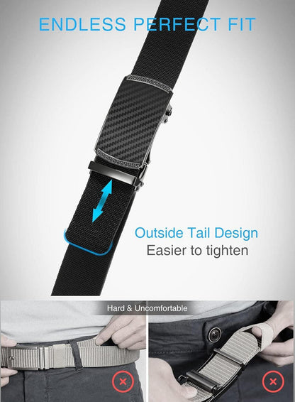 Herren Nylon Automatik Gürtel 35mm Metallschnalle Atmungsaktiv Grau 105cm