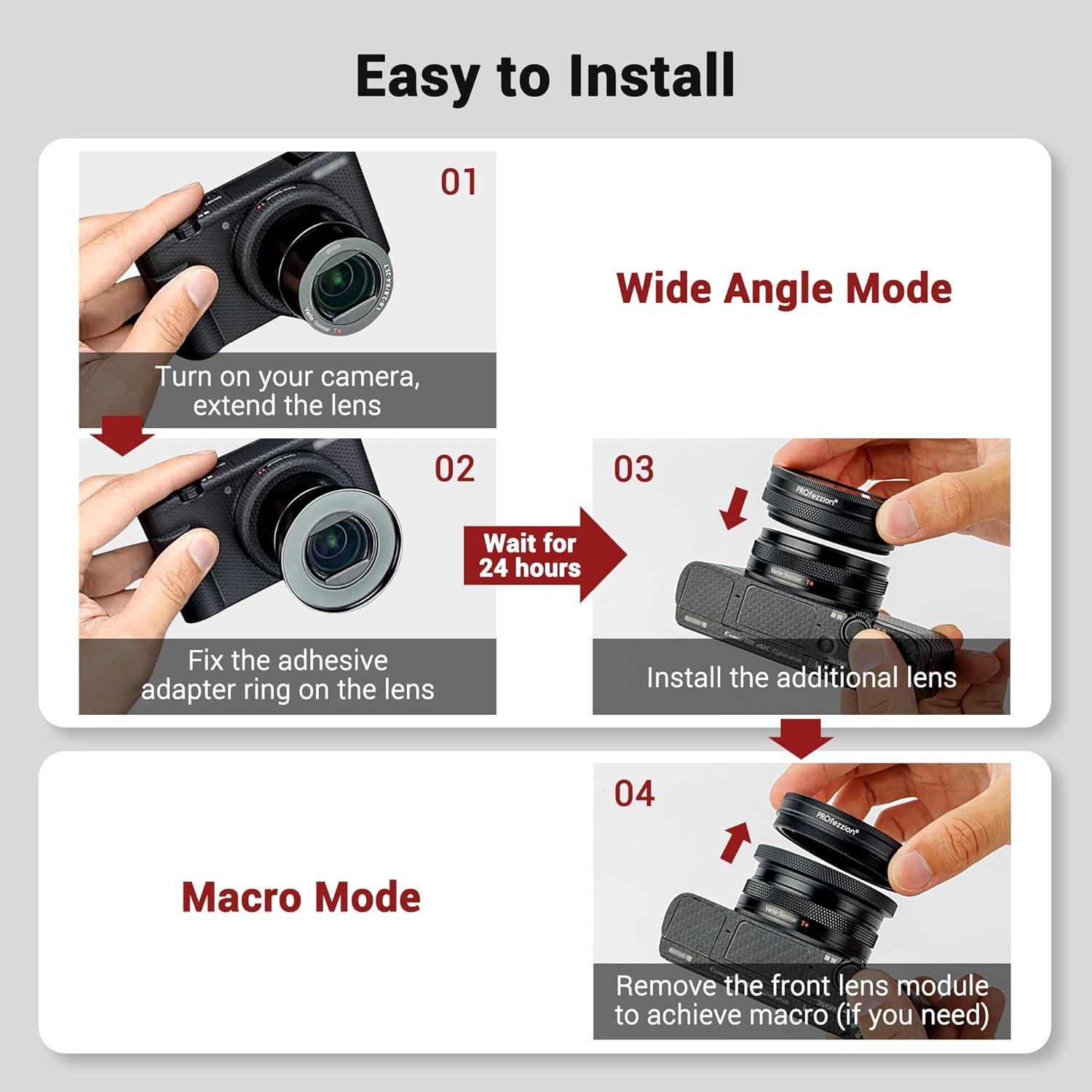 PROfezzion Weitwinkel Makro 2-in-1 Kameraobjektiv für Sony Canon - Kompatibel mit ZV-1 DSC-RX100 G7X Mark II III G5X Mark II ZV-E10