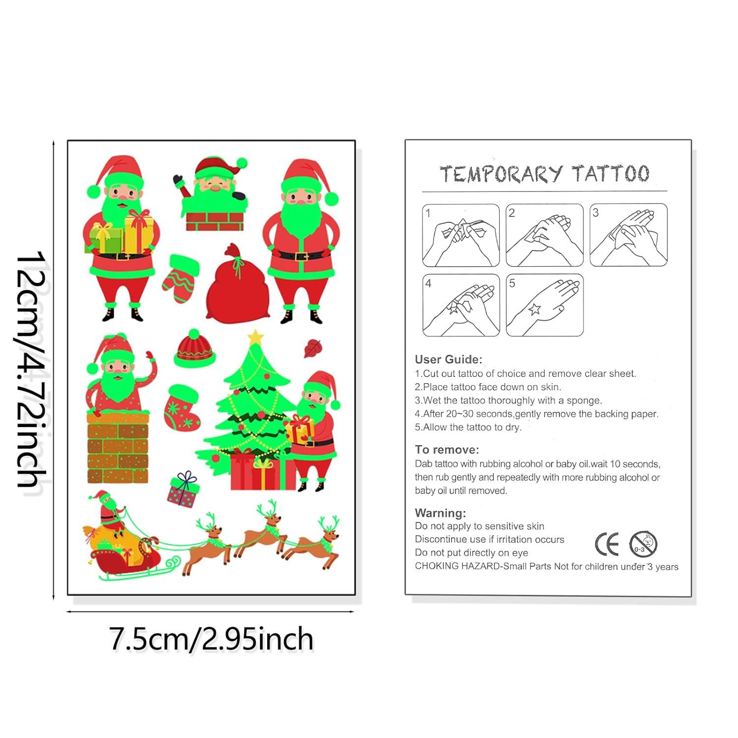 Weihnachts Temporäre Tattoos Glitzer für Kinder 16 Blatt