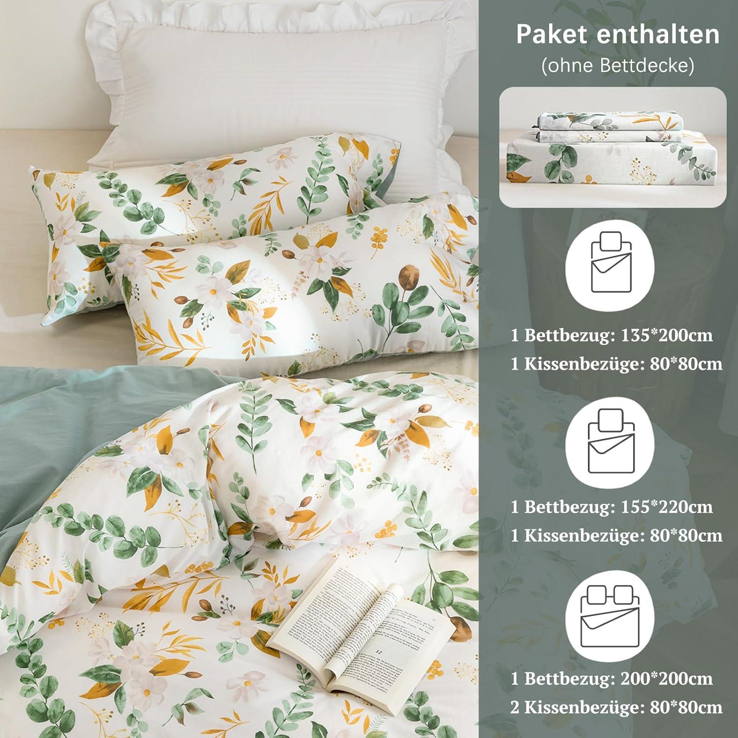 Bettwäsche Baumwolle Gewaschen Pflanzenmuster Leinenoptik ÖkoTex