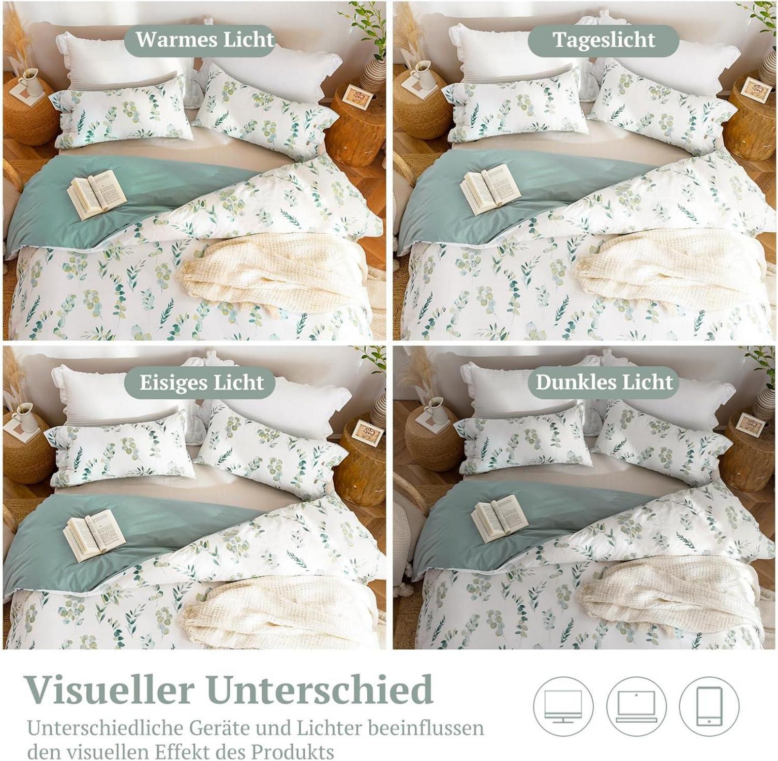 MILDLY Bettwäsche 155x220 Pflanzenmuster Baumwolle Leinen Griff ÖkoTex 2-tlg. 155*220cm 80*80cm