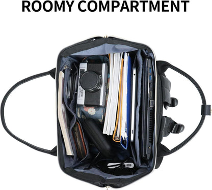 Stilvoller Laptop-Rucksack mit USB-Anschluss, Schwarz, wasserabweisend