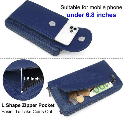 Handytasche Umhängetasche RFID Schutz Damen Leder viele Fächer Blau
