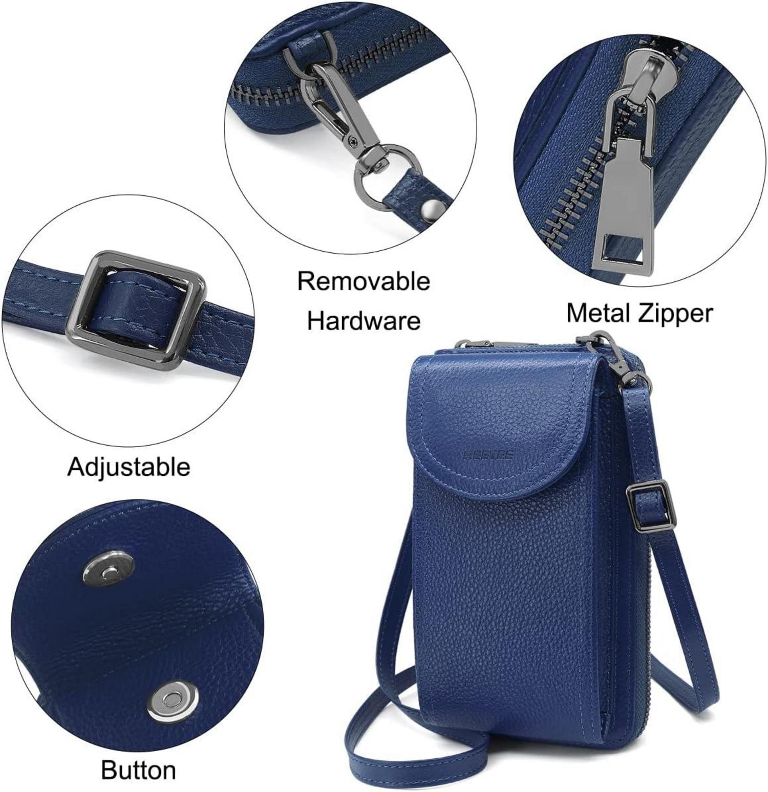 Handytasche Damen RFID Schutz Hüfttasche Blau Leder Umhängetasche 12 Kartenfächer