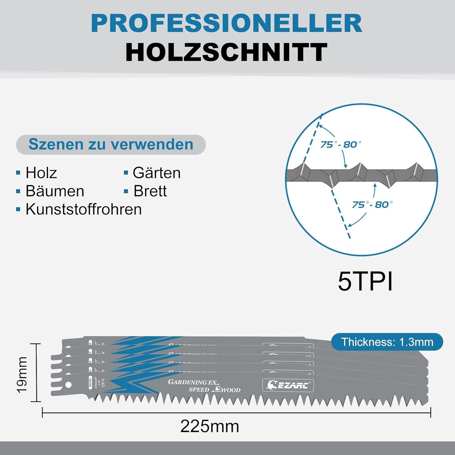 EZARC Säbelsägeblätter Set für Holz schnelle Schnitte 225mm 5TPI