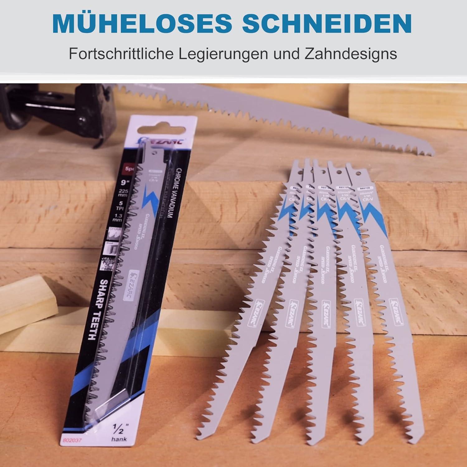 EZARC Säbelsägeblätter Set 5-teilig für Holzschneiden 225mm 5TPI