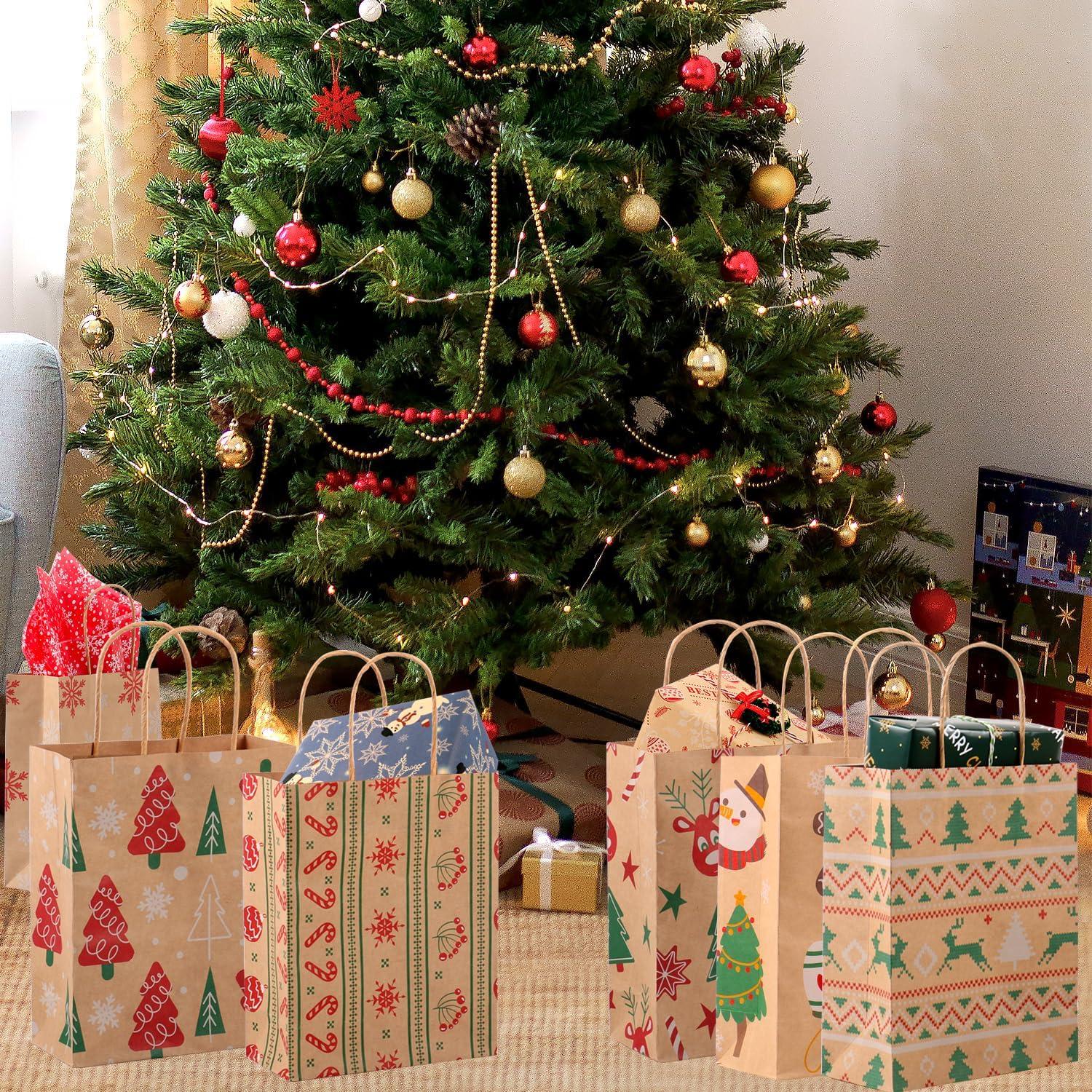 24 Weihnachten Geschenktüten Henkel Kraftpapier Weihnachtstaschen