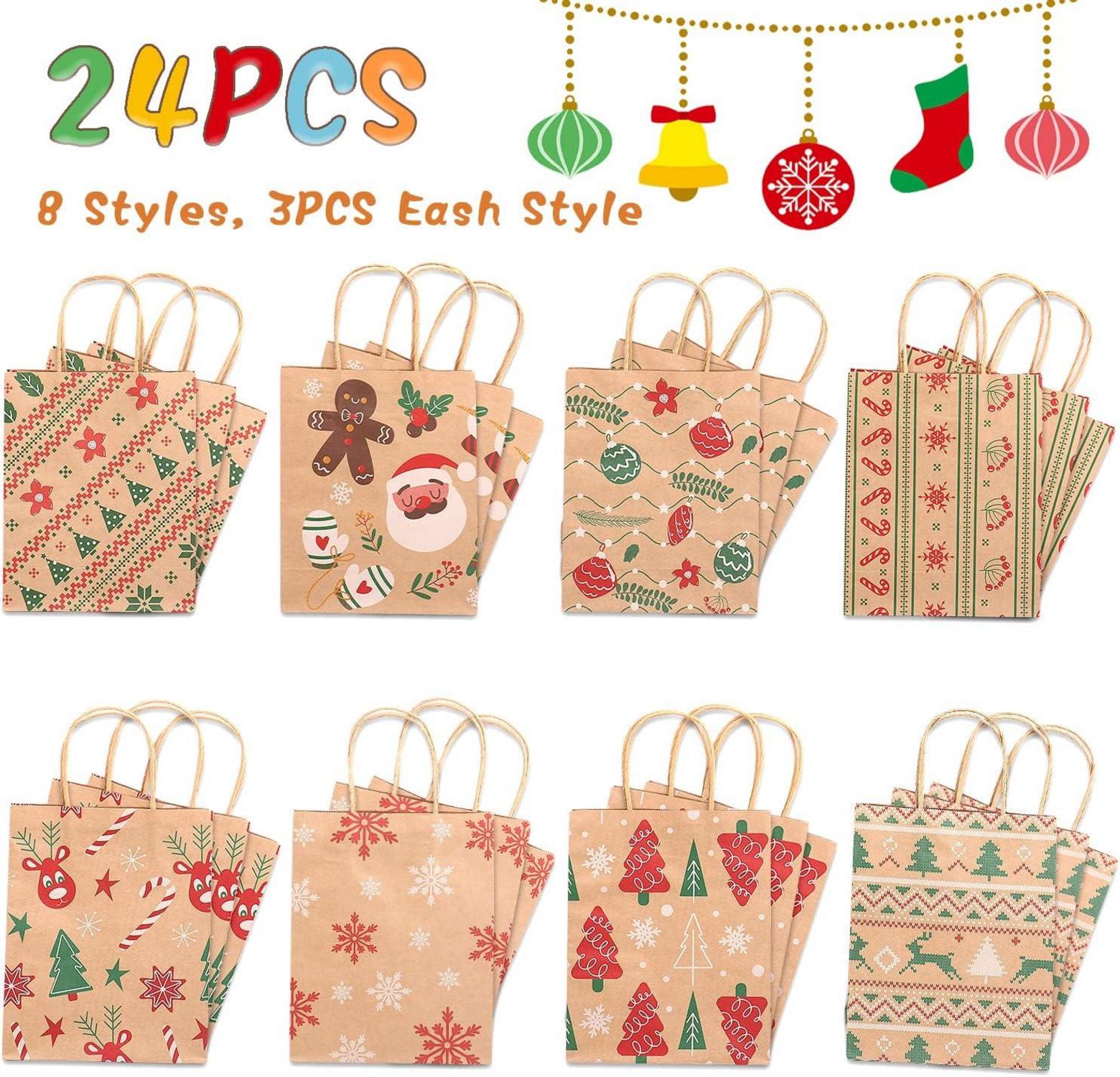 24er Set Weihnachtsgeschenktüten Kraftpapier Weihnachtsdeko 23x18,5x8,5 cm