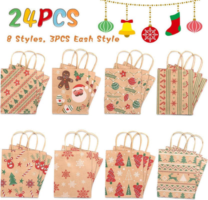 24er Set Weihnachtsgeschenktüten Kraftpapier Weihnachtsdeko 23x18,5x8,5 cm