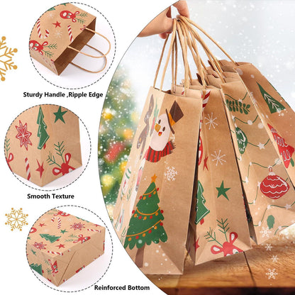 24er Set Kraftpapiertüten Weihnachten Geschenktüten Henkel