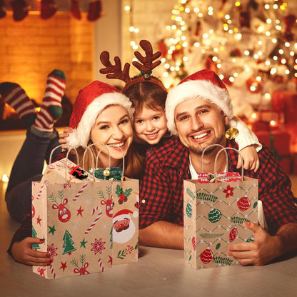 24 Stück Weihnachtstüten Kraftpapier Geschenktüten Henkel