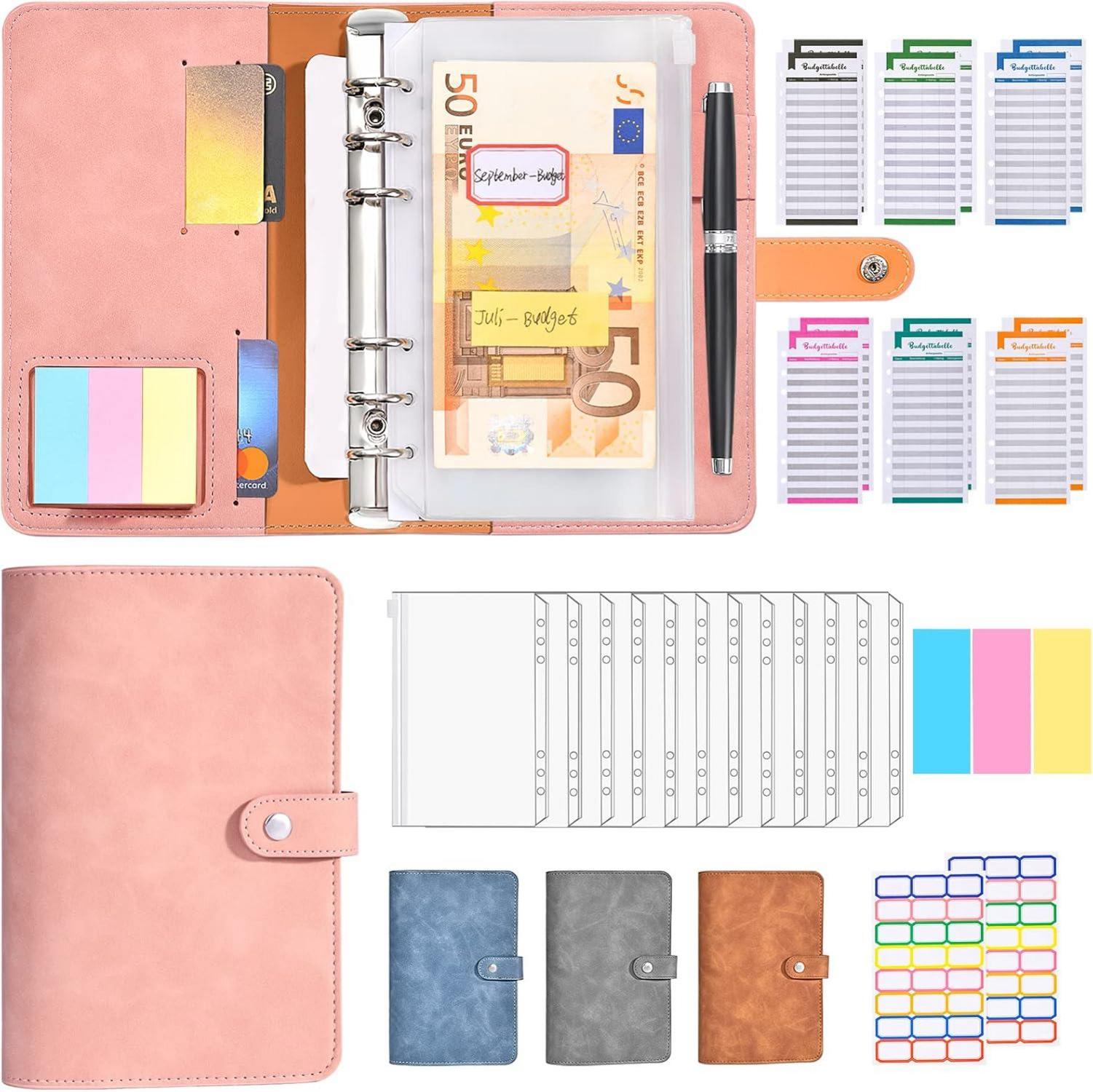 Budget Planner A6 PU Leder Binder Geld Organizer Sparbuch Pink