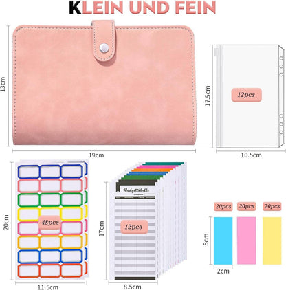 Budget Planner A6 PU Leder Binder Geld Organizer Sparbuch Pink