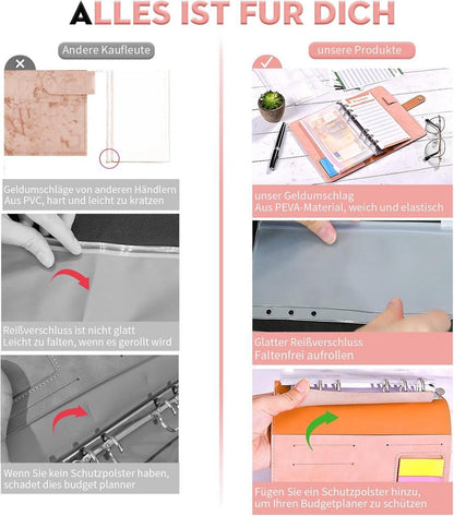 Budget Planner Deutsch A6 PU Leder Geld Sparbuch Haushaltsbuch