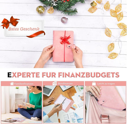 Budget Planner Deutsch A6 PU Leder Geld Organizer Sparbuch Pink