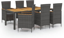 7-TLG. Gartenmöbel Set mit Auflagen Poly Rattan Grau