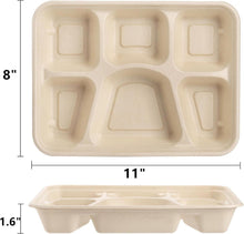 Peohud Einweg Papierteller 50 Stück, 6 Fächer, Zuckerrohr