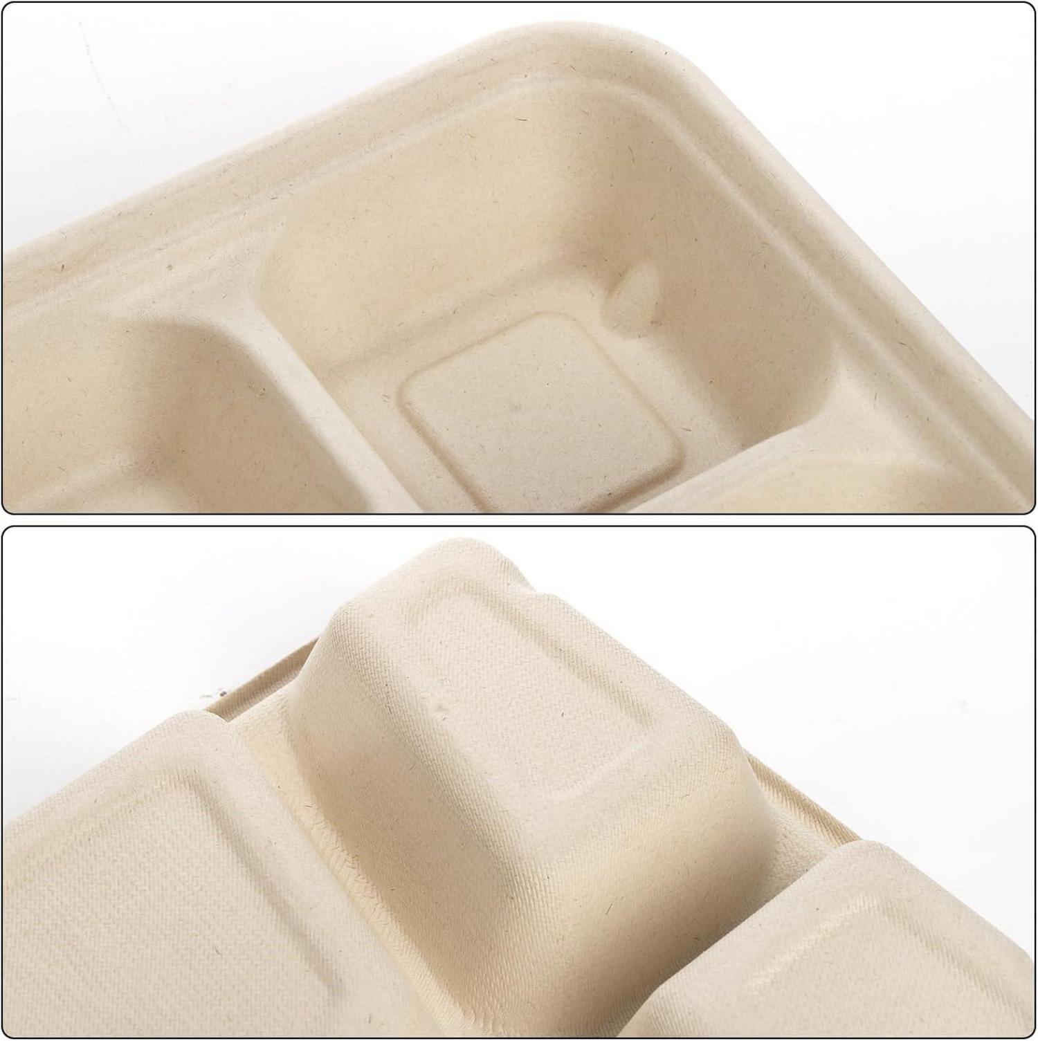 Peohud 50 Stück Einweg Papierteller 6 Fächer Zuckerrohr Bagasse Platten