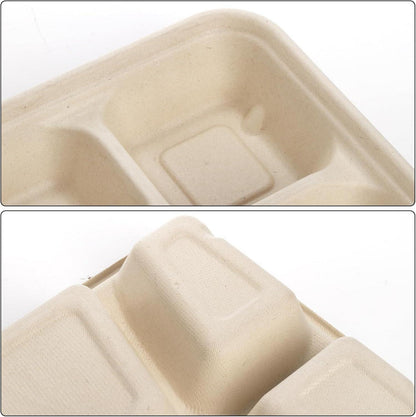 Peohud 50 Stück Einweg Papierteller 6 Fächer Zuckerrohr Bagasse Platten